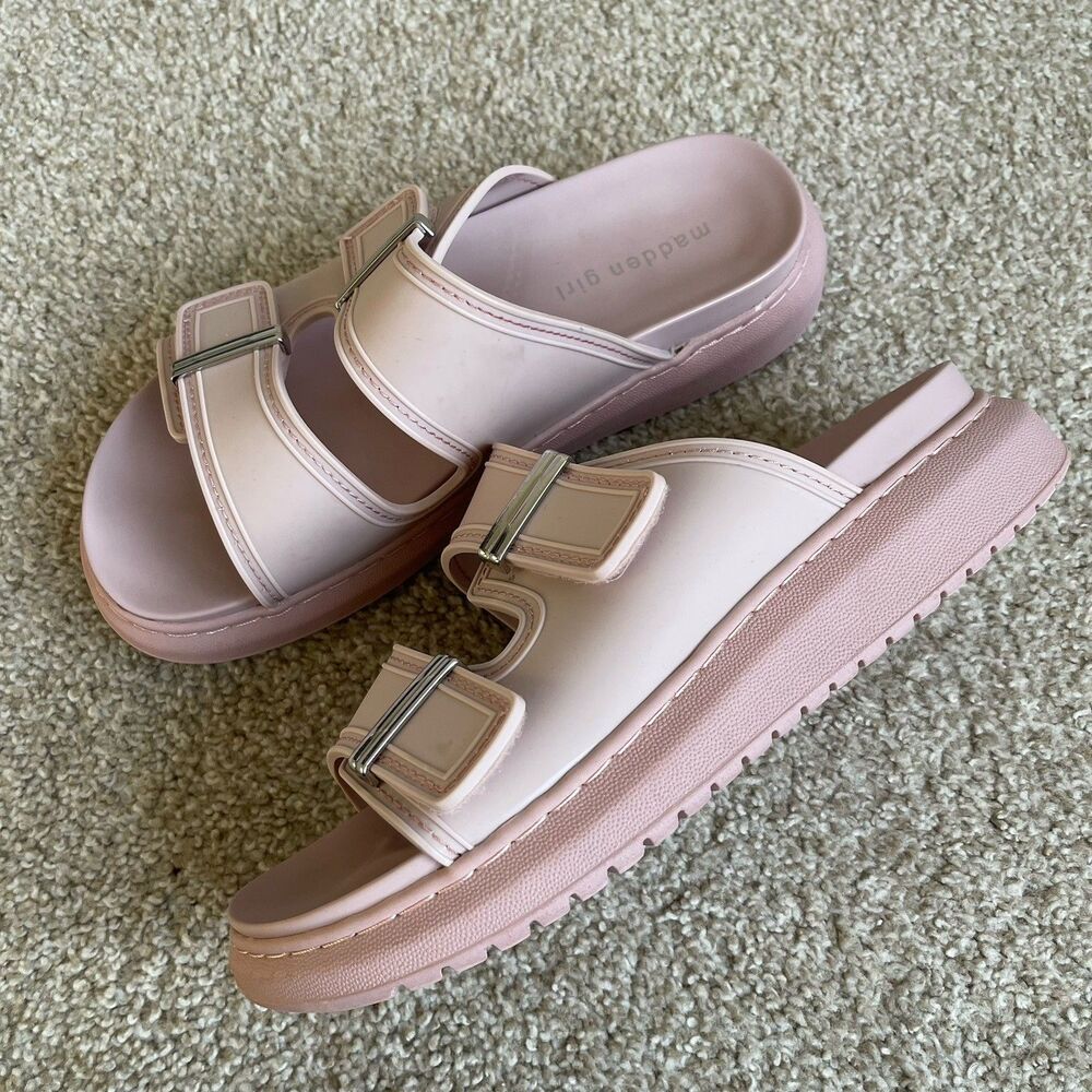 Madden Girl Womens 8 M Rubber Jelly Tea Rose Platform Chunky Y2K Slides‎ Sandals